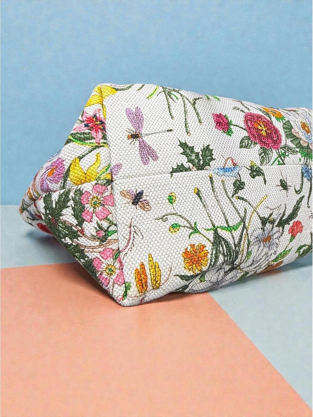 Gucci Authentic Vintage Flora Botanical Canvas Mini Tote Bag - Pink Trim - Picture 8 of 11